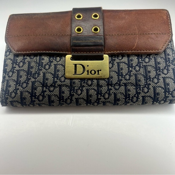 🤎Christian Dior Trotter Print Canvas w/ Leather Accents Bifold Long Wallet🤎 - Picture 1 of 12